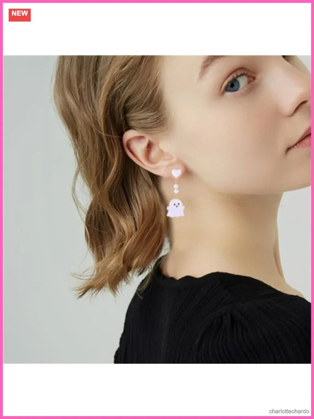 Halloween Ghost Heart Pearl Dangle Drop Earrings